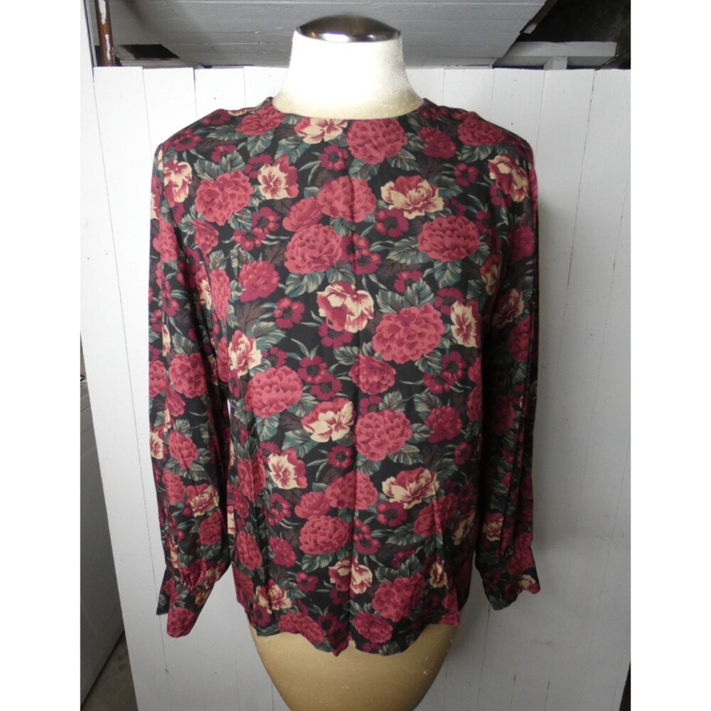 VTG Pendleton Country Sophisticates Petite 6 Red Dark Floral Top Long Sleeve